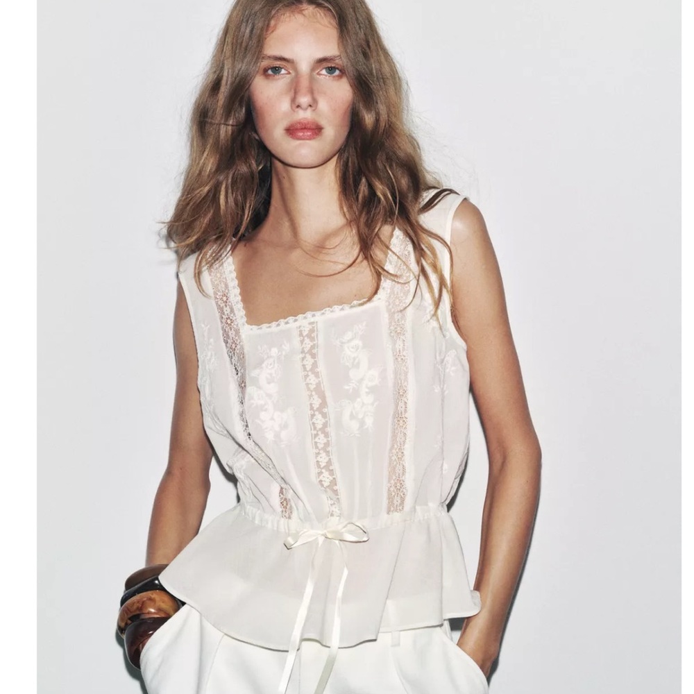 Zara NWT ZW Collection lace camisole top ecru 1377/047